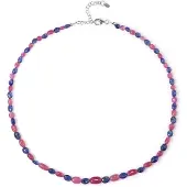 Cavill - Zilveren Halsketting - 925 Sterling Zilver - Madagaskar Roze & Blauwe Saffier 87,7 ct - Verstelbare, Elegante Damesketting met Fancy Kralen