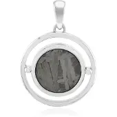Cavill - Zilveren hanger 925 Sterling - 2,27 ct Aletai meteoriet rond - 29x20 mm - elegant dubbel cirkel ontwerp - unieke meteoor steen