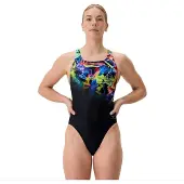 Speedo Fl Placement Printed Powerback Swimsuit Zwart UK 38 Vrouw