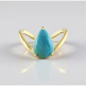 Cavill - Verstelbare Zilveren Ring 925 Verguld - 2,155 ct Tyrone Turkoois Peervorm Cabochon - Modern Turquoise Sieraad Dames