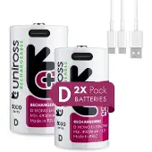 Uniross Rechargeable Lithium D USB-C 1.5V 2 pack