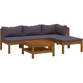 vidaXL 5-delige Loungeset met kussens massief acaciahout