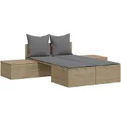 vidaXL Ligbed 2-persoons met kussens poly rattan beige