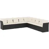 vidaXL 9-delige Loungeset met kussens poly rattan zwart