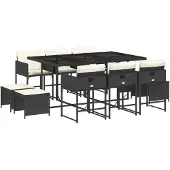 vidaXL 11-delige Tuinset met kussens poly rattan zwart