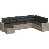 vidaXL 8-delige Loungeset met kussens poly rattan lichtgrijs