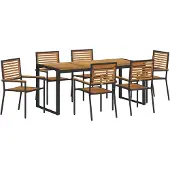 vidaXL Tuin Eettafel Set 7 pcs Zwart en Bruin poly rattan