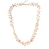 Cavill - Zilveren Halsketting - 925 Sterling Zilver Gerhodineerd - Oranje Zoetwaterkweekparel met Fancy Slijpsel - Verstelbare Elegante Parels 45 cm