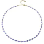 Cavill - Zilveren Halsketting - 925 Sterling Zilver Verguld - 0 996 ct Tanzaniaanse Tanzaniet & Witte Zoetwaterparels - Elegant & Verstelbaar