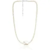 Cavill - Zilveren Halsketting 925 Sterling Zilver - Keshi Parel 20x14 mm & Witte Zoetwaterparel - Verstelbaar - Elegante Sieraden Dames