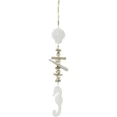 J-Line hanger Schelp + Zeepaard - hout - wit/naturel - 2 stuks