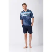 Hajo Blauw gestreepte heren shortama | Maat 50