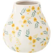 J-Line vaas Bloemen Dolomiet - keramiek - wit/lichtgeel - 2 stuks