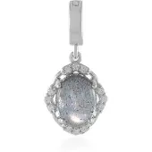 Cavill - Zilveren Hanger - 925 Sterling Zilver Geplatineerd - Roze Labradoriet 1.887 ct Ovaal - 12 Cambodjaanse Zirkon Rond 0.178 ct Elegant