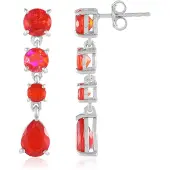 Cavill - Zilveren Oorbellen - 925 Sterling Zilver Geplatineerd - 2 73 ct Rode Ethiopische Opalen - Modern Elegant Druppelvorm & Rond Sieraad