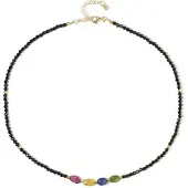 Cavill - Zilveren halsketting met verguld 925 zilver - Saffieren 15,555 ct en zwarte spinellen 29,07 ct - Verstelbaar 45-50 cm elegant accessoire