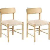 Beliani DIGNE - Set van 2 eetkamerstoelen - Lichtbruin - Rubberhout