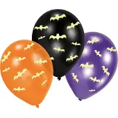 Amscan Ballonnen Halloween - 6x stuks - glow in the dark - 30 cm - vleermuis - horror - halloweenfeestje