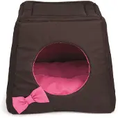COMFY Multifunctioneel honden en kattenhuisje 3-in-1 43x43x39 cm | sofa, huisje en kussen | diverse kleuren Brun/roze