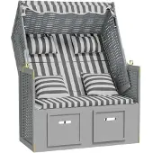 vidaXL Strandstoel met kussens poly rattan en massief hout grijs wit