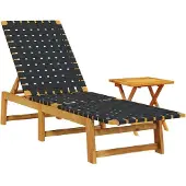 vidaXL Zonnebed met tafel, zwart, massief acaciahout en stof