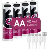Uniross USB-C Oplaadbare AA Li-ion Batterijen - 1.5V Constante Output - 1500mAh / 2400mWh - Set van 4 inclusief 4-in-1 Laadkabel