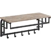 Usorteret Wandplank met 5 afneembare haken, Grijs + Zwart