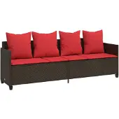 vidaXL Ligbed met kussens poly rattan bruin
