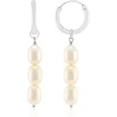 Cavill - Zilveren Oorbellen - 925 Sterling Zilver Gerhodineerd - Witte Zoetwater Kweekparels Fancy Slijpsel 8x6 mm - Elegante Dames Sieraden