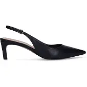Manfield Zwarte leren slingbacks | Maat 42