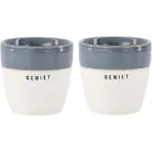 Zusss Set Van 2 Espressomokken Geniet - Cadeau Keramiek Wit / Blauw