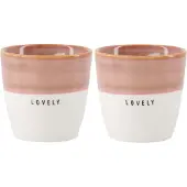 Zusss Set Van 2 Espressomokken Lovely - Cadeau - Verjaardag Keramiek Wit / Donkerroze