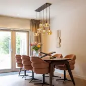 LumenXL Hanglamp met amber glas en donkere houtoptiek, 6-lichts - Loic