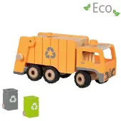Goki Vuilniswagen ECO met 2 bakken - - Oranje - Hout - Vanaf 3 jaar
