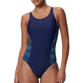 Speedo Placement Medalist 1 Piece Dames Sportbadpak - Badpak Dames met Stretch - Vormvast Zwempak Dames - Sportbadpak Dames met Medalist-rug - Marine/Blauw - 46