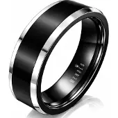 Mendes Wolfraam heren ring Zwart Zilver 8mm-18mm