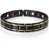 Mendes Magnetische heren armband Edelstaal Mat Zwart met goudkleurig