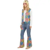 Vegaoo - Driekleurig Flower Power hippie pak voor vrouwen