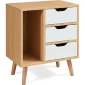 En.casa Nachtkastje "Bordkak" met 3 lades en 1 vak, afmetingen 55 x 48 x 30 cm, met houten poten, eikenlook/wit