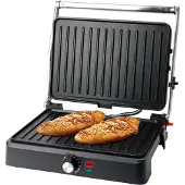 Emerio Contactgrill - Tosti Apparaat - Groot Grilloppervlak 34x24cm - Panini Grill - Tosti IJzer CG-130859 - RVS / Zwart