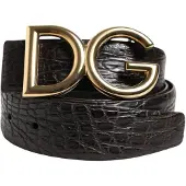 Dolce&Gabbana Zwarte Exotische Leren DG Logo Gesp Riem