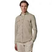 Profuomo Overshirt beige normale fit dubbele borstzakken