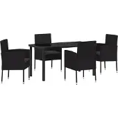 vidaXL Tuin Eettafel Set 5 st Zwart poly rattan