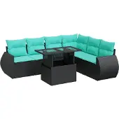 vidaXL 7-delige Loungeset met kussens poly rattan acacia zwart