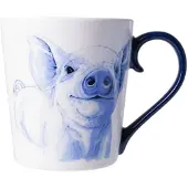 Heinen Delfts Blauw Mok Varken Blauw / Wit D 8,5 H 9,5 Cm