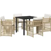 vidaXL Tuin Eettafel Set 5 st Beige poly rattan
