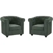 Vente-unique Set van 2 fauteuils in groene stof - CHESTERFIELD