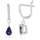 Cavill - Zilveren Druppeloorbellen - 925 Sterling Zilver Gerhodineerd - Peervormige Ioliet 0,57 ct - Pavé Zirkonen - Elegant Design
