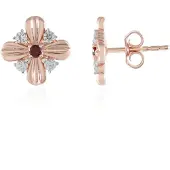 Cavill - Zilveren oorbellen 925 rosé verguld - Rode spinel 0 09 ct en zirkonen 0 342 ct - Elegante bloemvorm - 10 mm - Luxe damessieraad