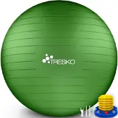 Tresko anti-burst gymnastiekbal 55 cm 65 cm 75 cm 85 cm | zitbal | yogabal | 300 kg | met luchtpomp (groen, 65 cm, geschikt voor een lengte van 155 tot 175 cm)